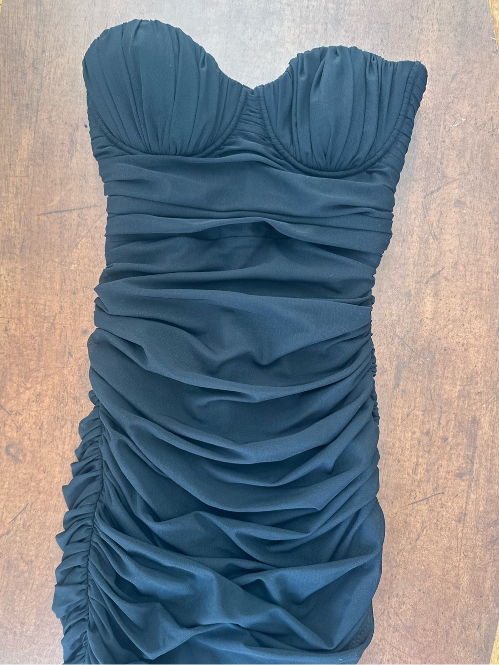 Marciano Black Strapless Ruched Sweetheart Mini Dress